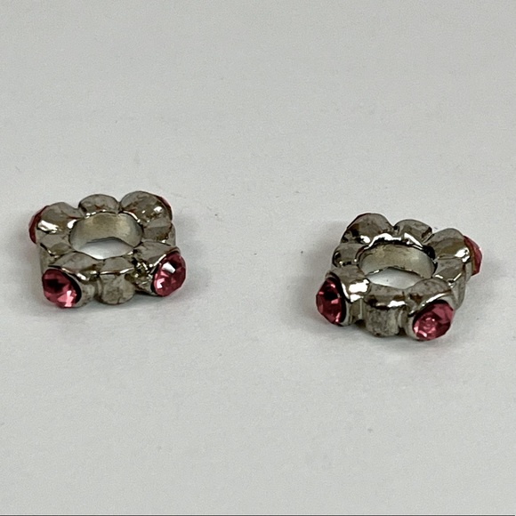 Set of Two Pink Rhinestone Silver Tone Charm Spacers - Picture 7 of 8